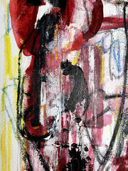 Abstract Canvas Painting 20″x16″ (Burgundy Red with Yellow, Blue & Black)