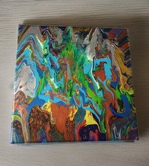 Original 10″x10″ Abstract Acrylic Fluid Art Pour Signed Painting (See Video)