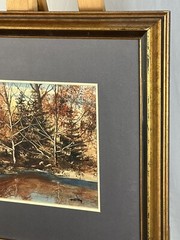 Dennis Frings Signed Original Watercolor Painting Forest Stream Landscape Framed