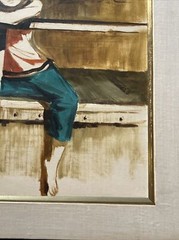 Mid Century Modern Painting Portrait Girl Asian Chinese Or Vietnamese Artist