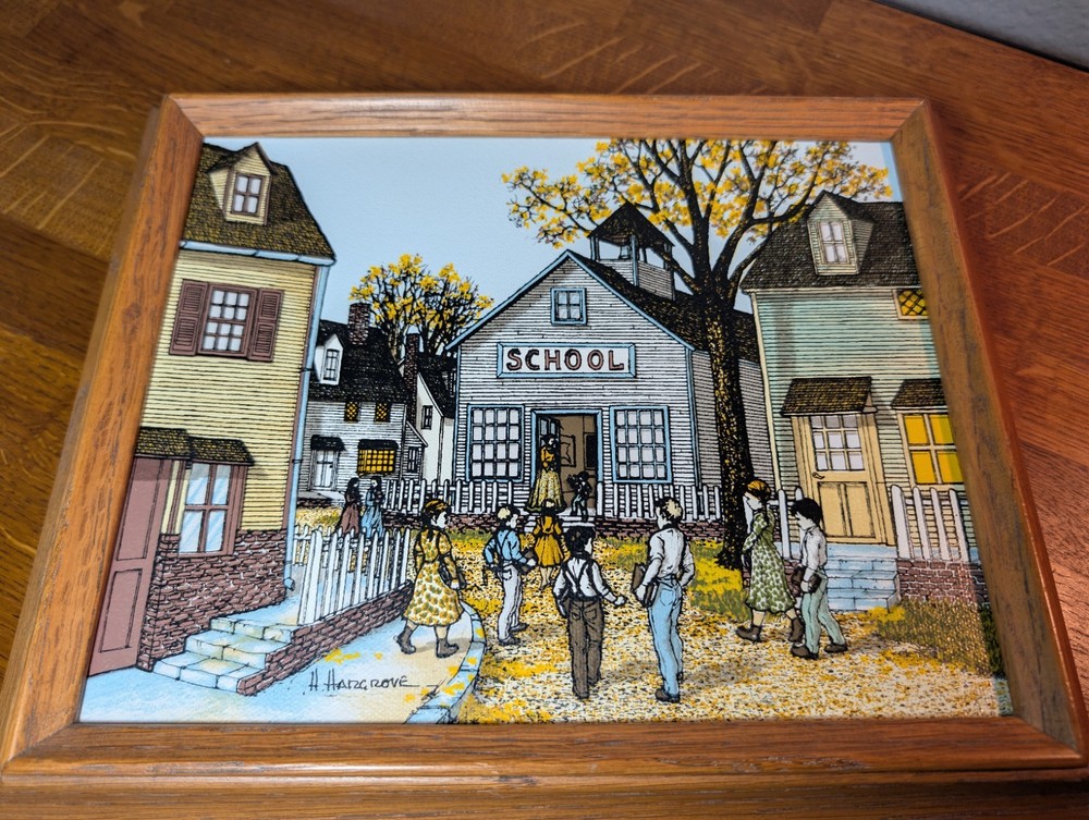 H. Hargrove School House Framed Canvas Oil Painting Signed with CERTIFICATE