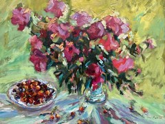Original Painting pink peonies Art Impressionistic Oil 20 x 24 inch
