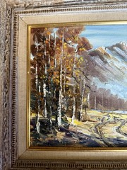 Vintage Framed Original Autumn Mountain Landscape Oil Painting 13.5” x 16.5”