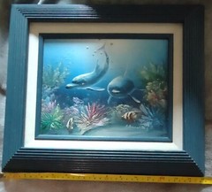 C. Benolt 3D Dolphins Oil Painting, Matted And Framed, 13″ X 15″