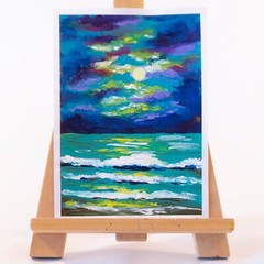 Seascape Painting Moon Ocean Wave Original Wall Art Landscape