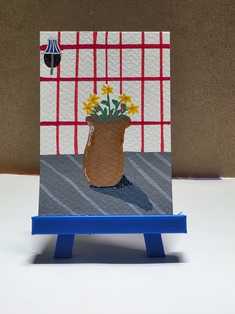 ACEO original painting flowers Potted Plant by Mindy Matthews