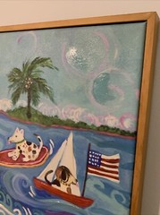 Karen Fields Dogs On The Beach Canvas Painting 19×19
