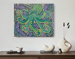 Original Octopus Painting Sea Animals Art Nautical Coastal Seascape 24*20 in