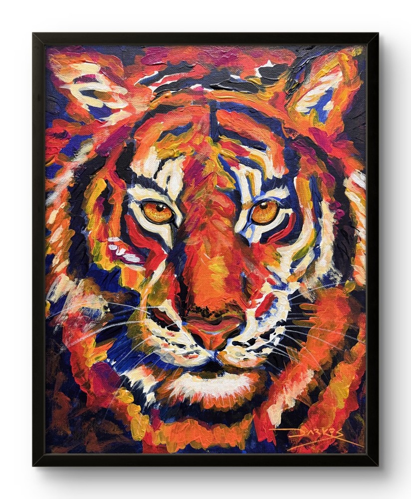 Colorful Abstract Tiger Painting Original Animal Wall Art 11×14 Canvas Decor CP