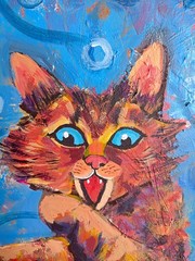 Original Cat Painting Acrylic on Canvas 16×20 Funny Animal Pop Art Pet Portrait