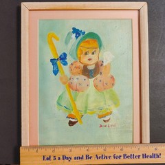 Little Bo Peep Painting In Pink Wooden Frame Artist Signed Kitschy 9.5×7.5 Sweet