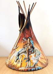 Native American oil Painting on velvet by Ernesto Sanchez, c.1970, Mexico