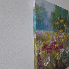 Sunny Wildflower Meadow Original Oil Painting Floral Landscape Nature Wall Decor