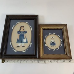 Folk Art Amish Paintings Girls Children Wood Frame Set Of 2 Signed R Ross