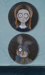Little Dead Girl Mary and Her Hare Acryl on Canvas Relief Painting