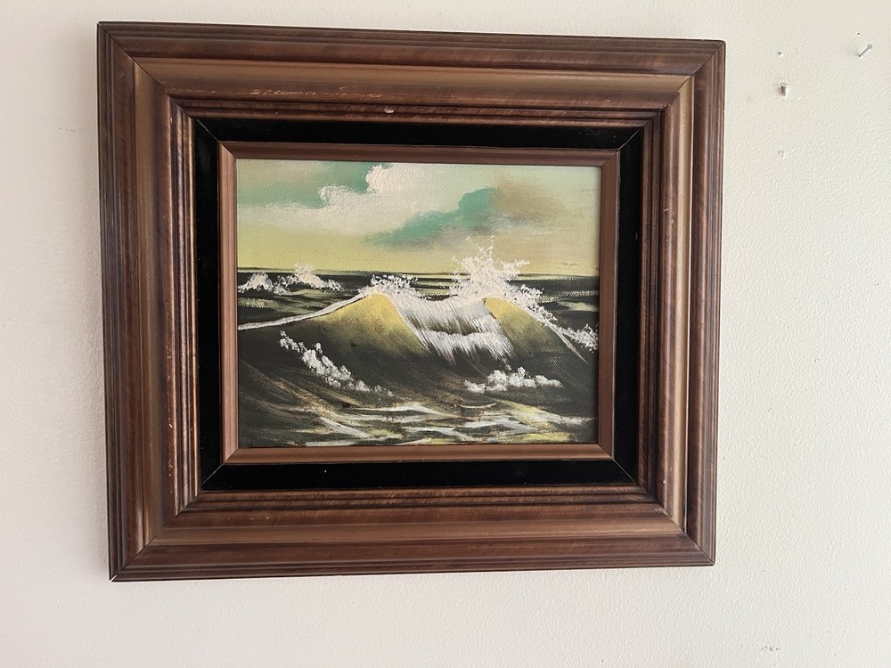 VTG Original Oil Painting Seascape Wave Ocean BEAUTIFUL Detailed Frame MCM