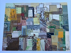 MID CENTURY PAINTING CUBIST ABSTRACT CITYSCAPE URBAN MODERNISM CUBISM WPA STYLE