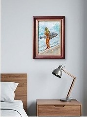 Surfer Girl Oil Painting Original Beach Wall Art Impasto Female Surfing Canvas