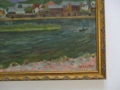 1950’S OIL PAINTING MYSTERY SIGNED MYSTERY IMPRESSIONIST REGIONALISM MARINA