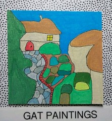 3×3 ORIGINAL PAINTING HOUSE FOLK ART WHIMSICAL STORYBOOK CUTE LANDSCAPE GAT