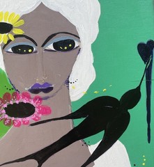 Abstract Raven And Woman One Of A Kind Painting On Wood Outsider Artist