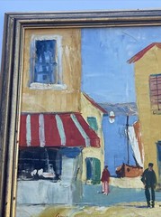 MID CENTURY IMPRESSIONIST PAINTING ARCHITECTURE CITY STREET SCENE SIGNED CORINI