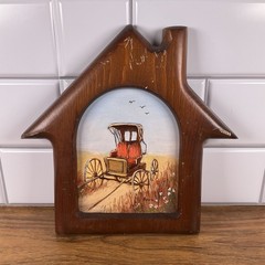 Custom Vintage Wagon Carriage Farm Landscape Painting Framed 8×8” Hand Painted