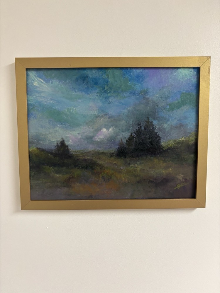 Original Hand Painted Moody Night Landscape Painting, Framed And Signed 12×15