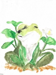 Frog Pastel Spa Funny Cute Bathroom Wall Art Original 11 by 14 Canvas Panel