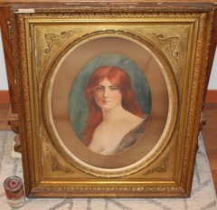 Antique Victorian Portrait Painting Print Beautiful Victorian Woman Red Hair