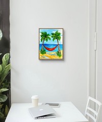 Original Beach Hammock Art 14×11 Canvas Vivid Expressionist Sea Wall Art Signed