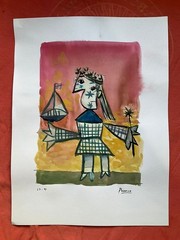 PICASSO – painting drawing 11.8 x 15.7 in on old paper signed stamped