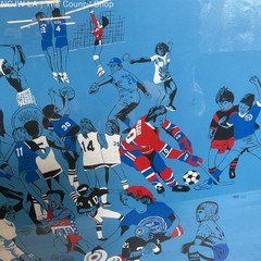 VTG. Original Sport Collage Painting- FRAMED 23.5″ X 25