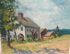 LEPHE KINGSLEY HOLDEN ORIGINAL OIL ON CANVAS HOMESTEAD SCENE LANDSCAPE PAINTING