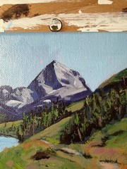 Glacier Park Trail Landscape Painting – Lake, Forest Path & Snowy Peaks Wall Art