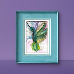 Ruby Throated Hummingbird Vibrant Abstract Impressionist Watercolor 5×7 Painting