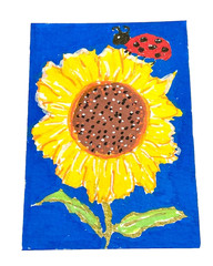 ACEO Original sunflower ladybug flower ATC OOAK Cherie Donnell