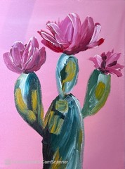 Pink Flowering Desert Cactus Original Acrylic Painting 11×14 Signed Canvas Art