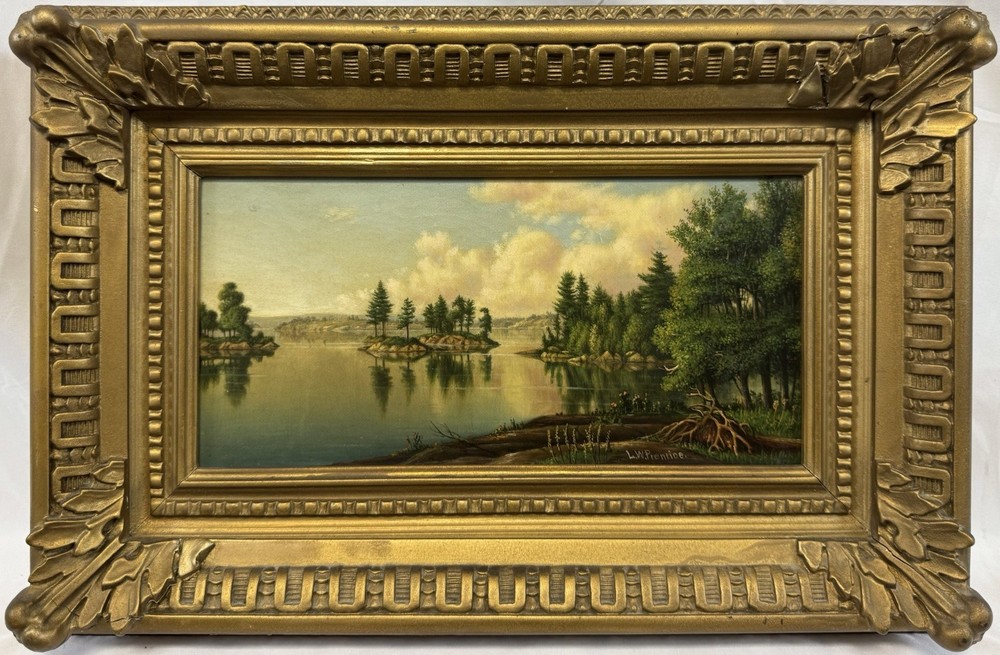 Exceptional 19th C. Levi Wells Prentice Adirondacks Lake Landscape Oil SIGNED