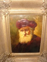 Very old oil painting, { Johannes Theuns, 1877- 1961, The Rabbi – Rembrandt }.