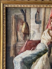 PORTRAIT OF SARAH BERNARDT AT THE THEATER SIGNED S. B. FRENCH OIL PANEL 19th