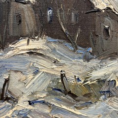 Handcrafted Winter Landscape Oil Painting „Snowy Village“ Russian Artwork