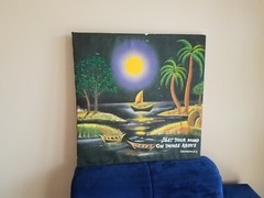 Bright moon at a lake Hand Painted Large 2 feet by 2 ft Framed art painting.