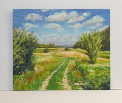 Original oil painting Summer landscape painting Field road Wildflower Painting