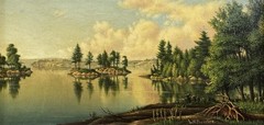 Exceptional 19th C. Levi Wells Prentice Adirondacks Lake Landscape Oil SIGNED