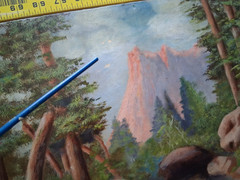 OIL PAINTING Large Rocks Creek Mountains Trees Landscape Vintage 12″ x 16″ med