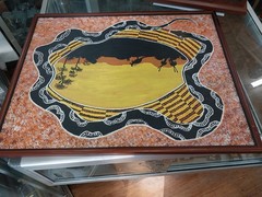 AUSTRALIAN ABORIGINAL ARTWORK RAINBOW SERPENT CENTRAL OUTBACK 74cm X 59cm