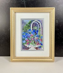 Ellen V Cuddy Original Painting Blue Pink Hydrangeas and Arbor Cape Cod Artist