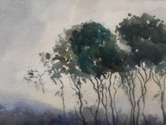 1957 TONALIST Impressionist plein Air WaterColor Merran Schlaich 23 x 18 LISTED