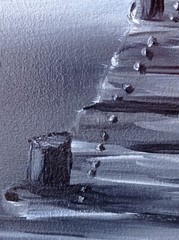 Original Painting Bridge Lake Sky Black White Art Landscape Oil 18 x 14 in